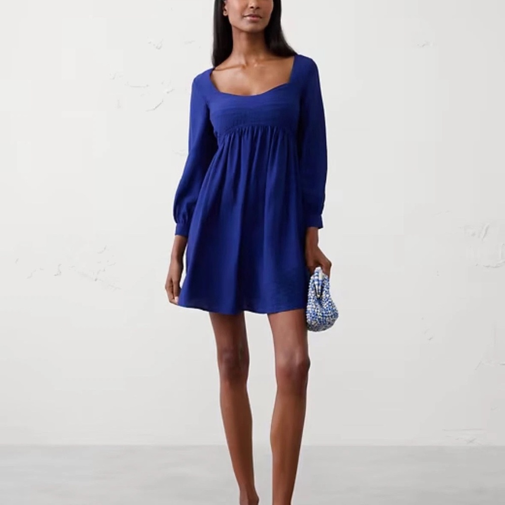 Banana Republic Babydoll Dress XS Gathered Waist Wedding Date Royal Blue New